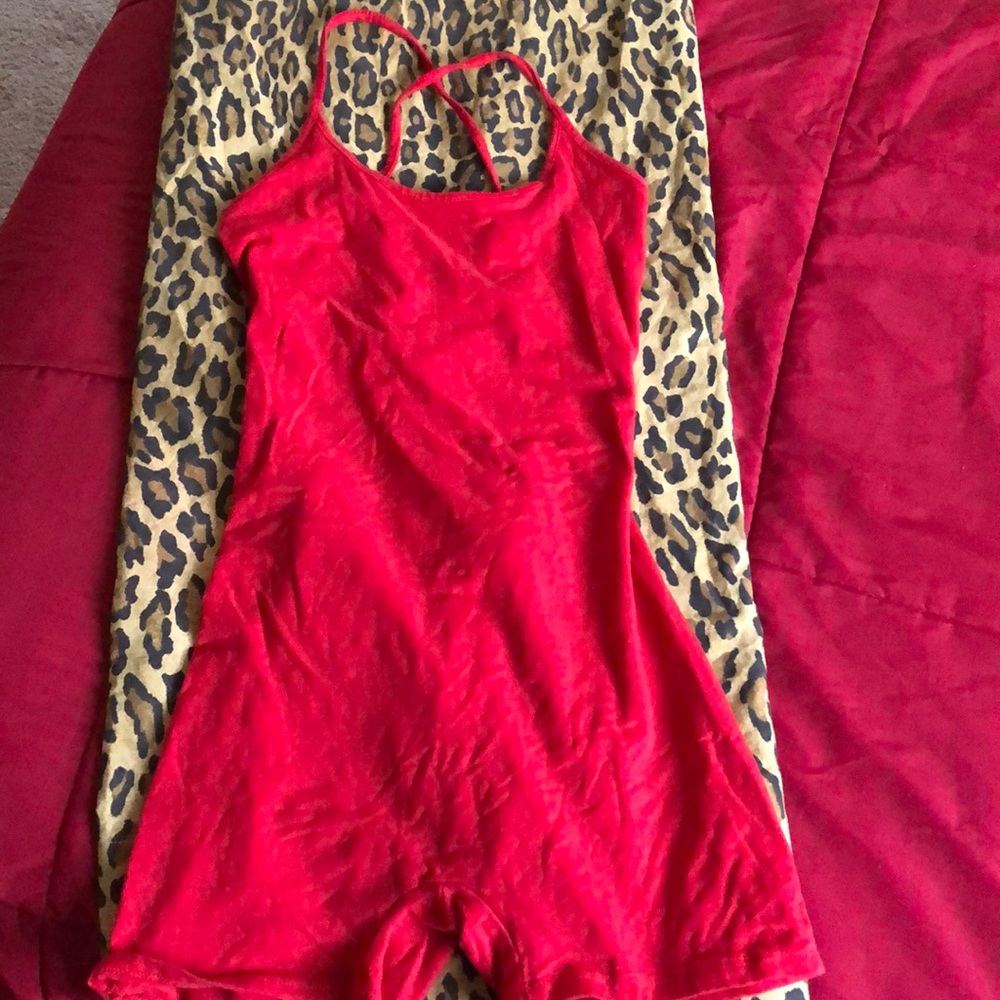 Red cotton jumpsuit shorts
